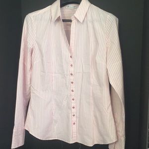 Shimmery red and white striped blouse